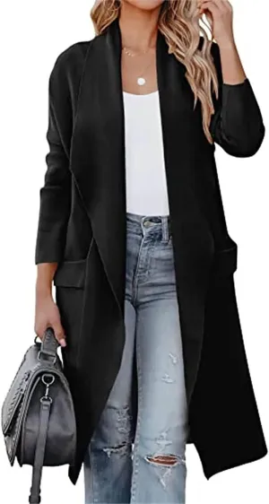 Womens Casual Long Cardigan Draped Open Front Jackets Wool Blend Long Over Coats 2024