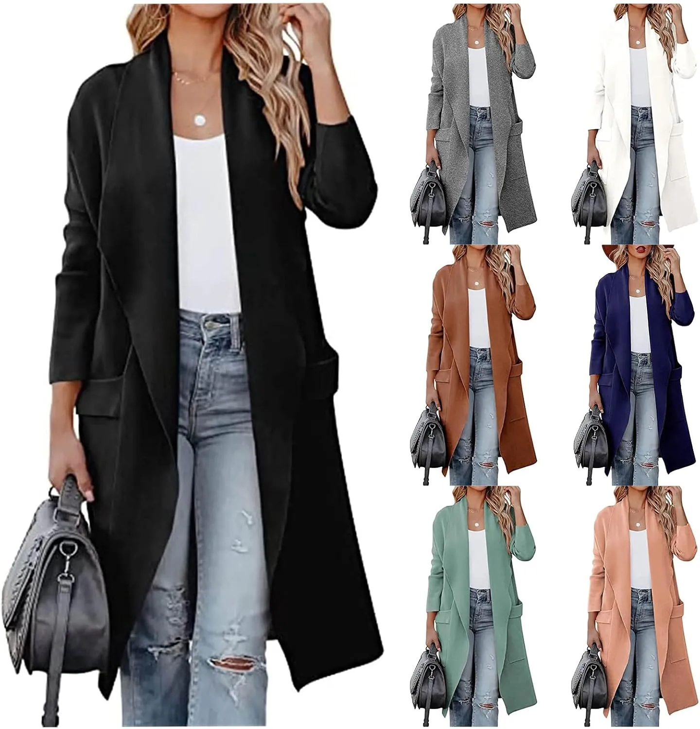 Womens Casual Long Cardigan Draped Open Front Jackets Wool Blend Long Over Coats 2024