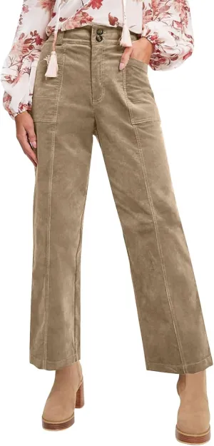 Womens Corduroy Pants Trendy High Waisted Straight Leg Work Pants Trousers Fall Elastic Waist Pants with Pockets