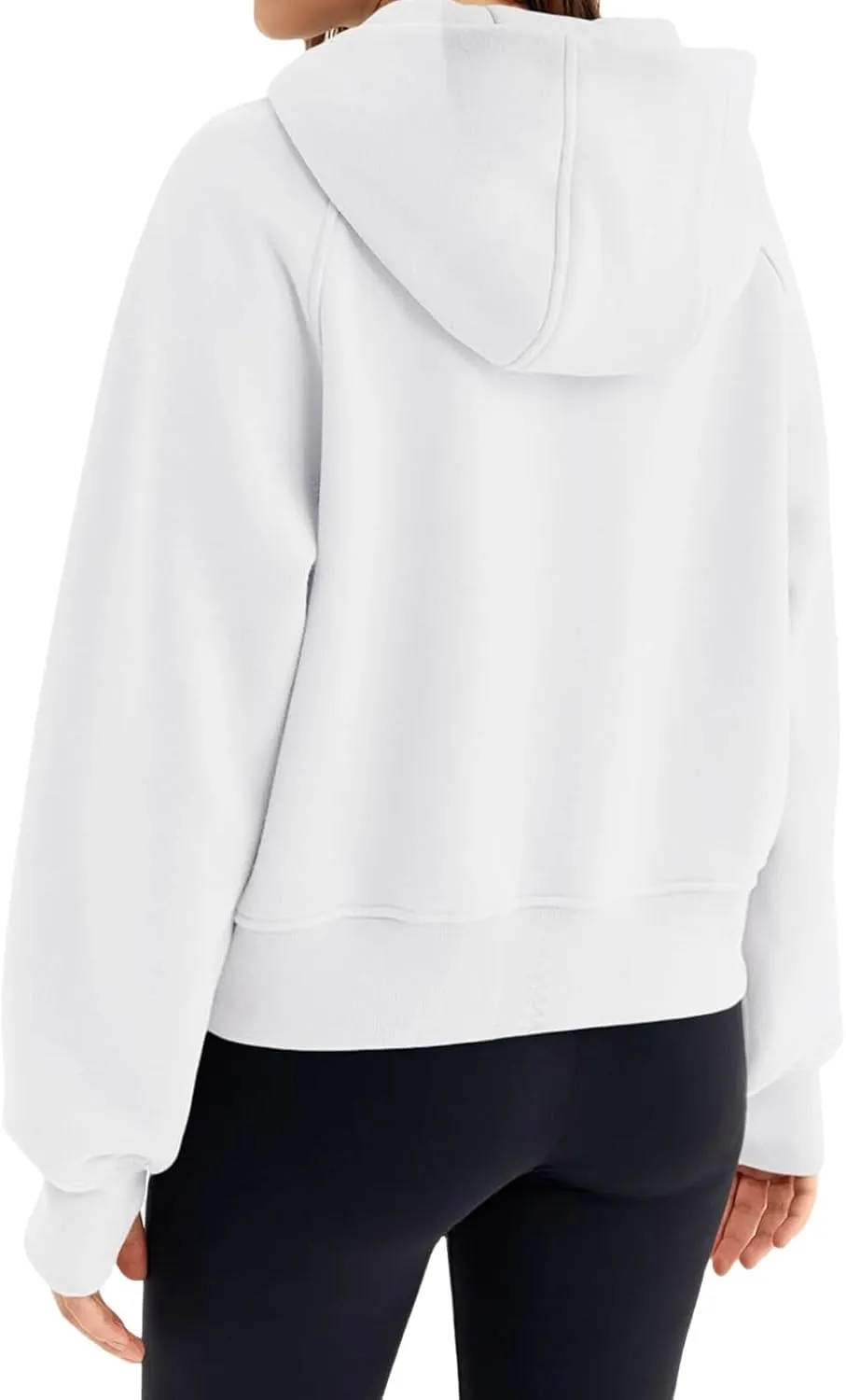 Womens Cropped Jacket Casual Zip Up Sweatshirts Long Sleeve Fleece Hoodies Loose Fit Pockets Hoodies with Thumb Hole