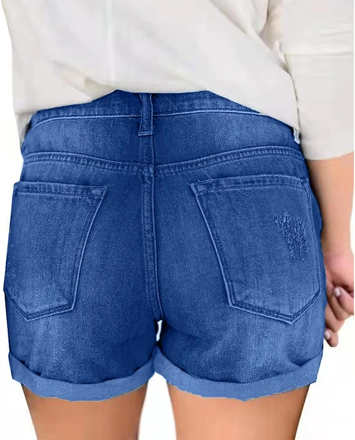 Women's Demi Shorts High Waisted Rolled Hem Distressed Jeans Ripped Denim Shorts