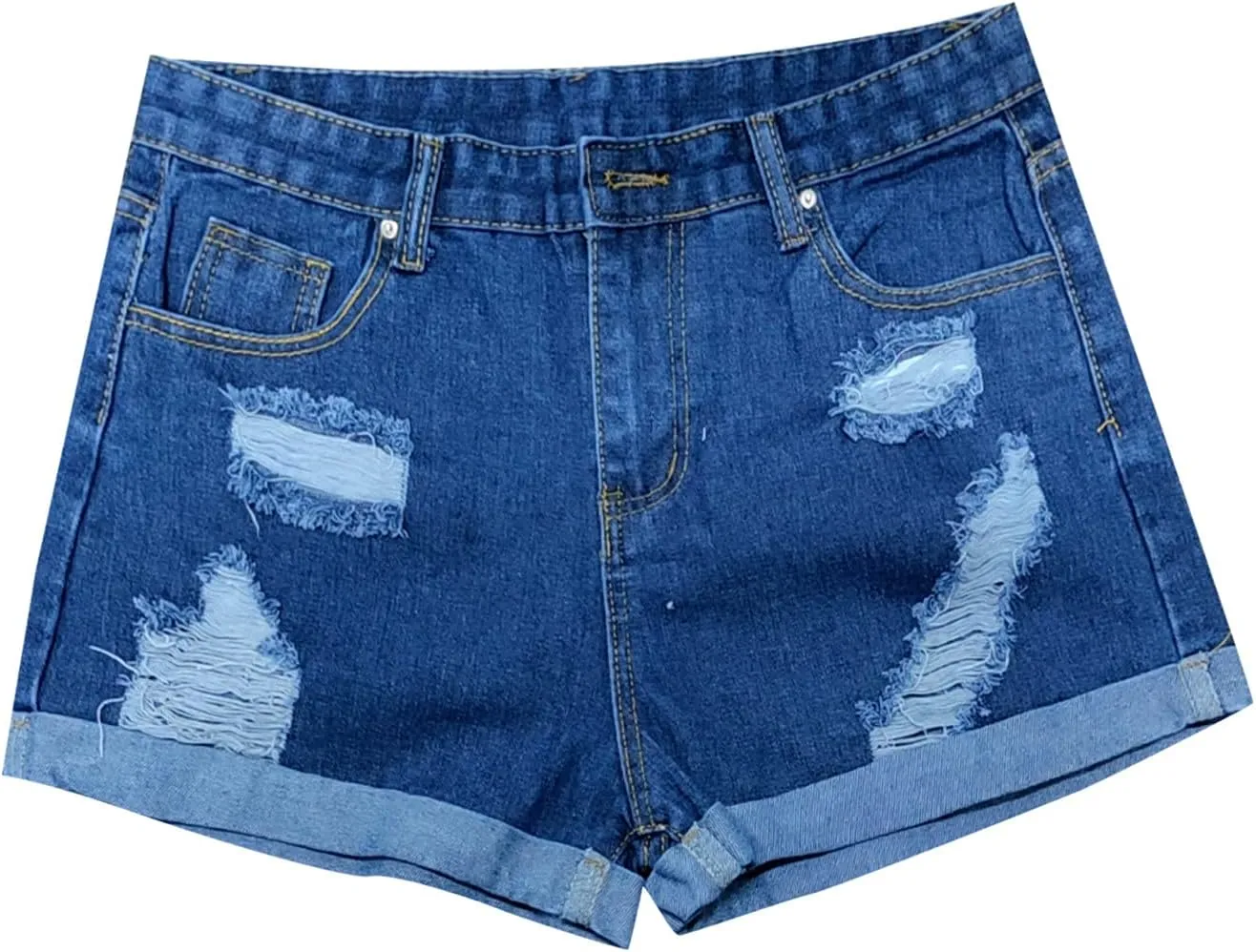 Women's Demi Shorts High Waisted Rolled Hem Distressed Jeans Ripped Denim Shorts