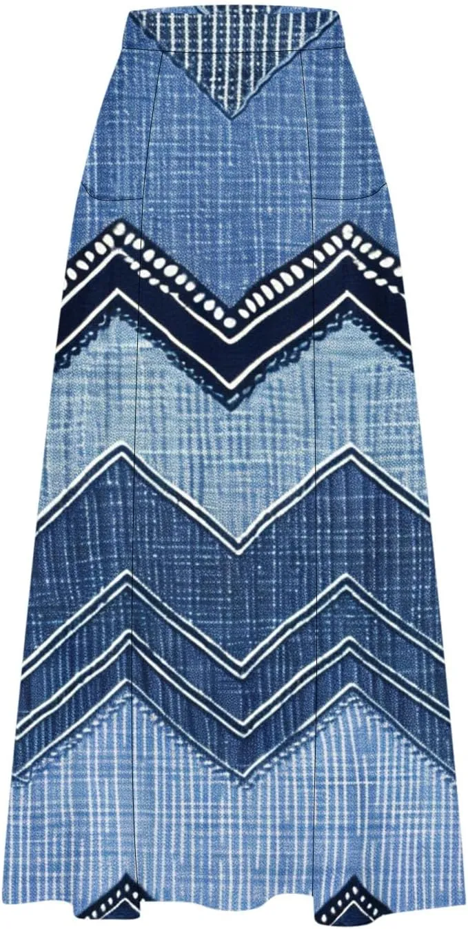 Womens Denim Printed Elastic Belt Curvy Women Pleated Pocket Skirt Calf Skirt Flowy Pleated Dresses with Belt Pockets