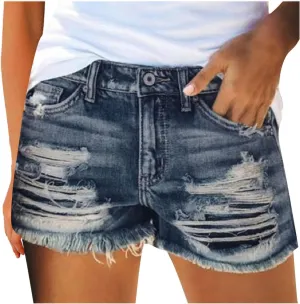 Womens Denim Shorts High Waisted Fashionable Solid Stretchable Boyfriend Shorts Jeans with Pockets Raw Hem Hot Shorts Summer Shorts for Teen Girls