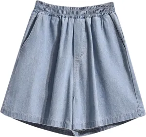 Women's Denim Shorts High Waisted Loose Short Pants Summer Wide Leg Jean Shorts Casual Light Short with Pockets