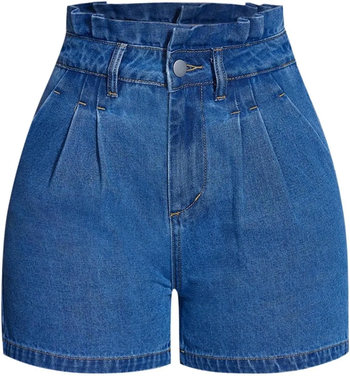 Women's Denim Shorts High Waisted Wide Leg Retro Ruffle Jeans Shorts Baggy Stretchy Tummy Control Slim Fit Summer Jorts