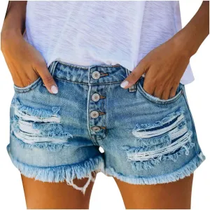 Women's Denim Shorts Stretchy High Waisted Solid Fashionable Mom Jean Shorts with Pockets Fray Hem Hot Short Pants Womens Shorts for Summer Dressy