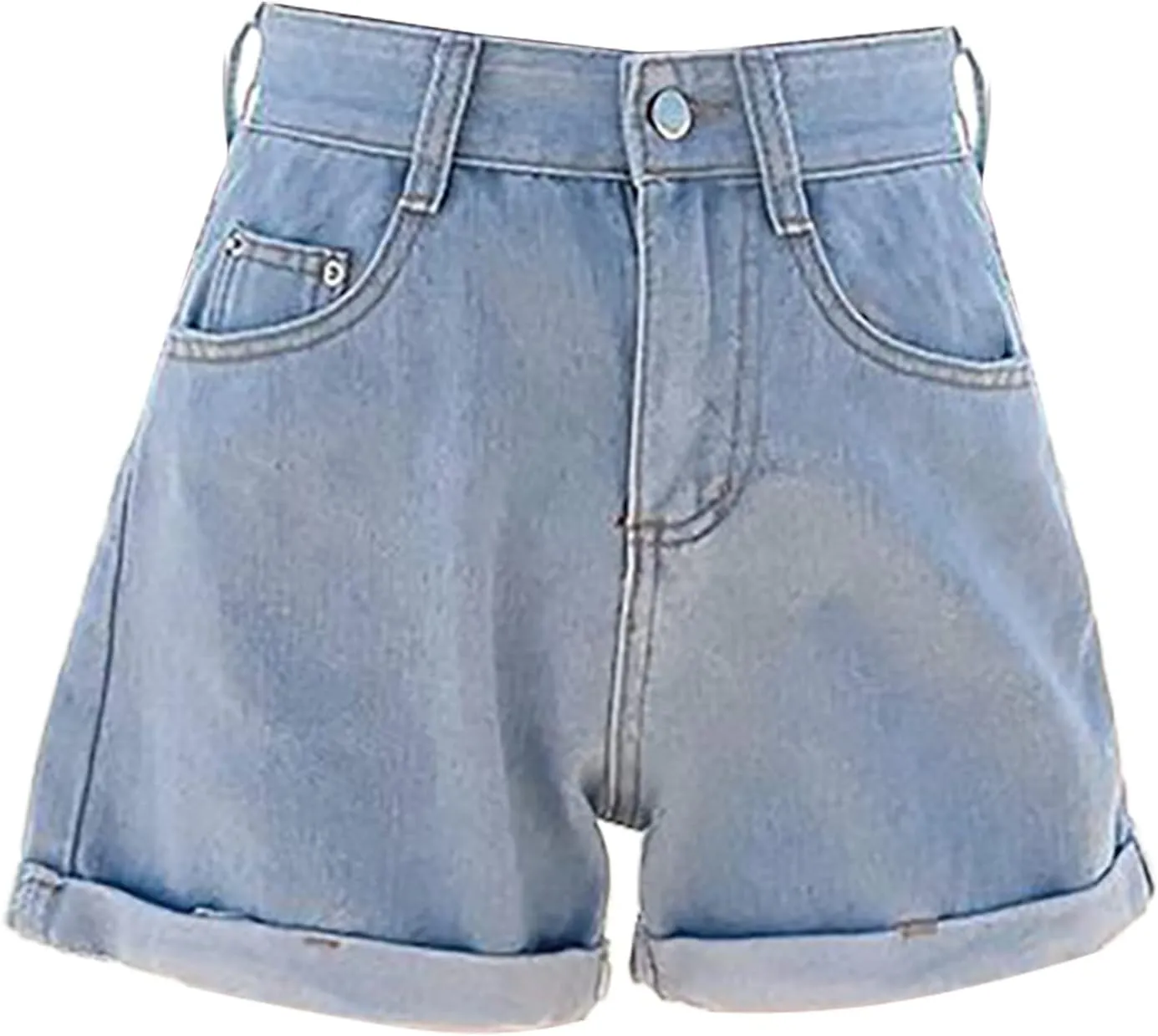Womens Denim Shorts Stretchy High Waisted Summer Beach Jean Shorts Trendy Folded Hem Casual Loose Fit Short Jeans