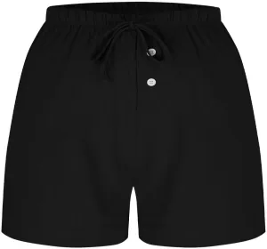 Women's Drawstring Sweat High Waisted Linen Shorts Comfy Elastic Waist Shorts Summer Pull On Clothes with Button