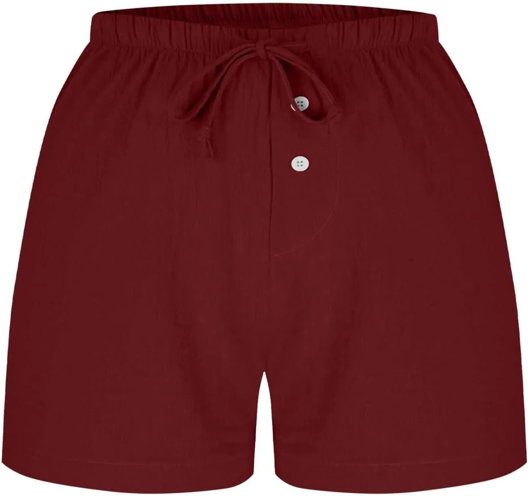 Women's Drawstring Sweat High Waisted Linen Shorts Comfy Elastic Waist Shorts Summer Pull On Clothes with Button