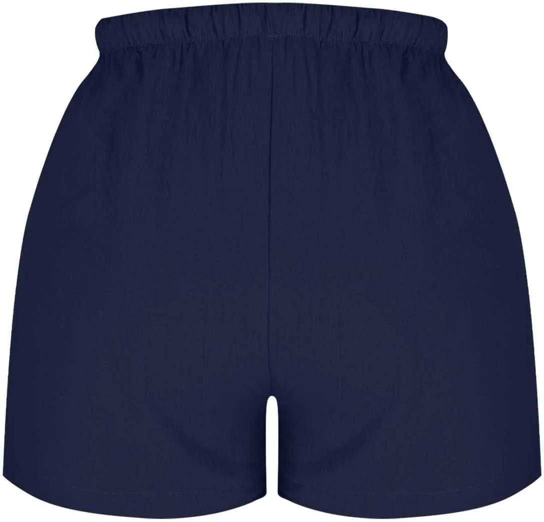 Women's Drawstring Sweat High Waisted Linen Shorts Comfy Elastic Waist Shorts Summer Pull On Clothes with Button