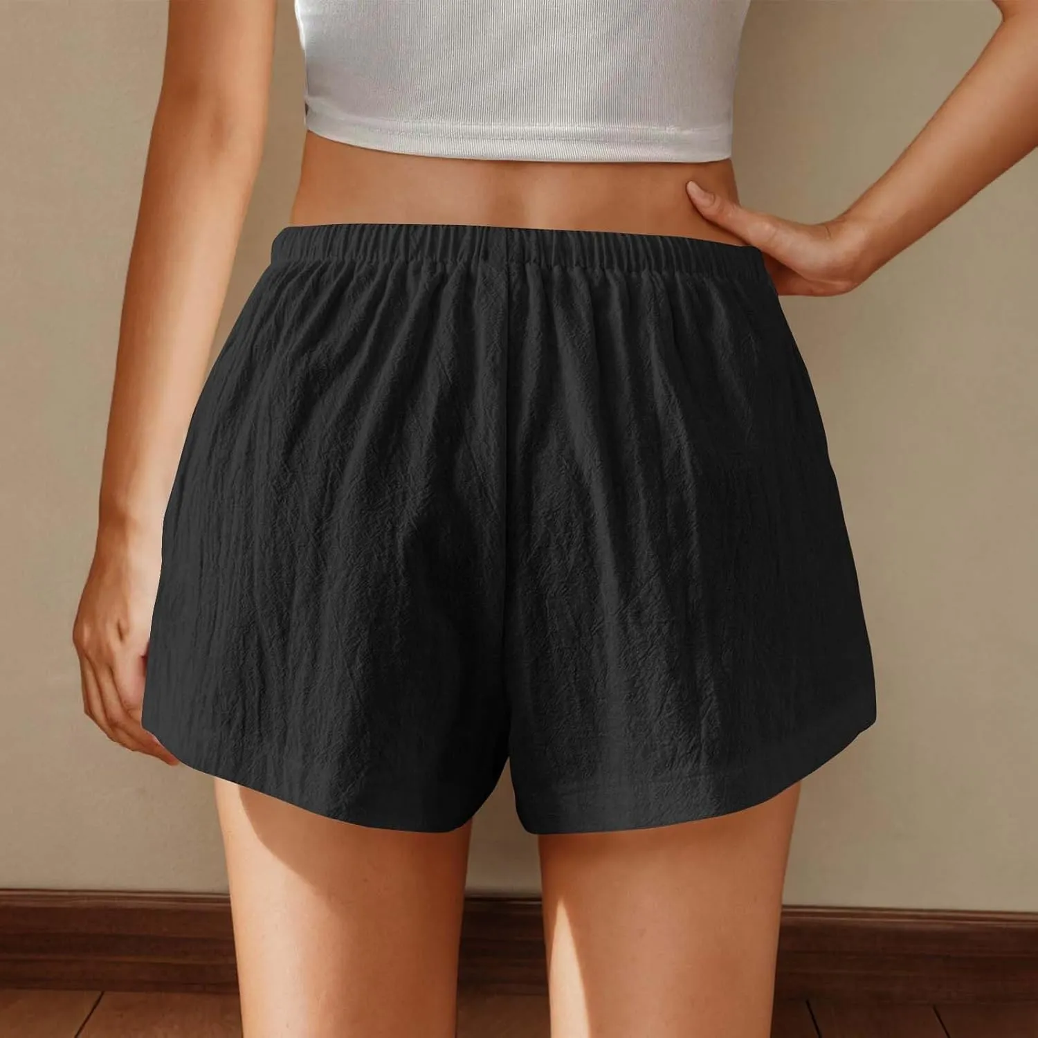 Women's Drawstring Sweat High Waisted Linen Shorts Comfy Elastic Waist Shorts Summer Pull On Clothes with Button