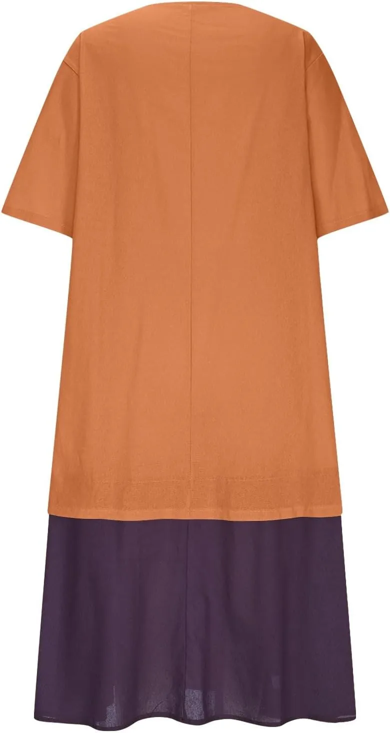 Womens Dresses Casual Midi Half Sleeves Dress Lightweight Splicing Fashion Casual Cute Plus Size Sundress