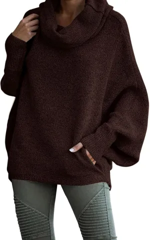 Womens Fall Winter Turtleneck Sweaters Plus Size Long Sleeve Pile Collar Solid Casual Knitwear Jumpers Pullover Tops