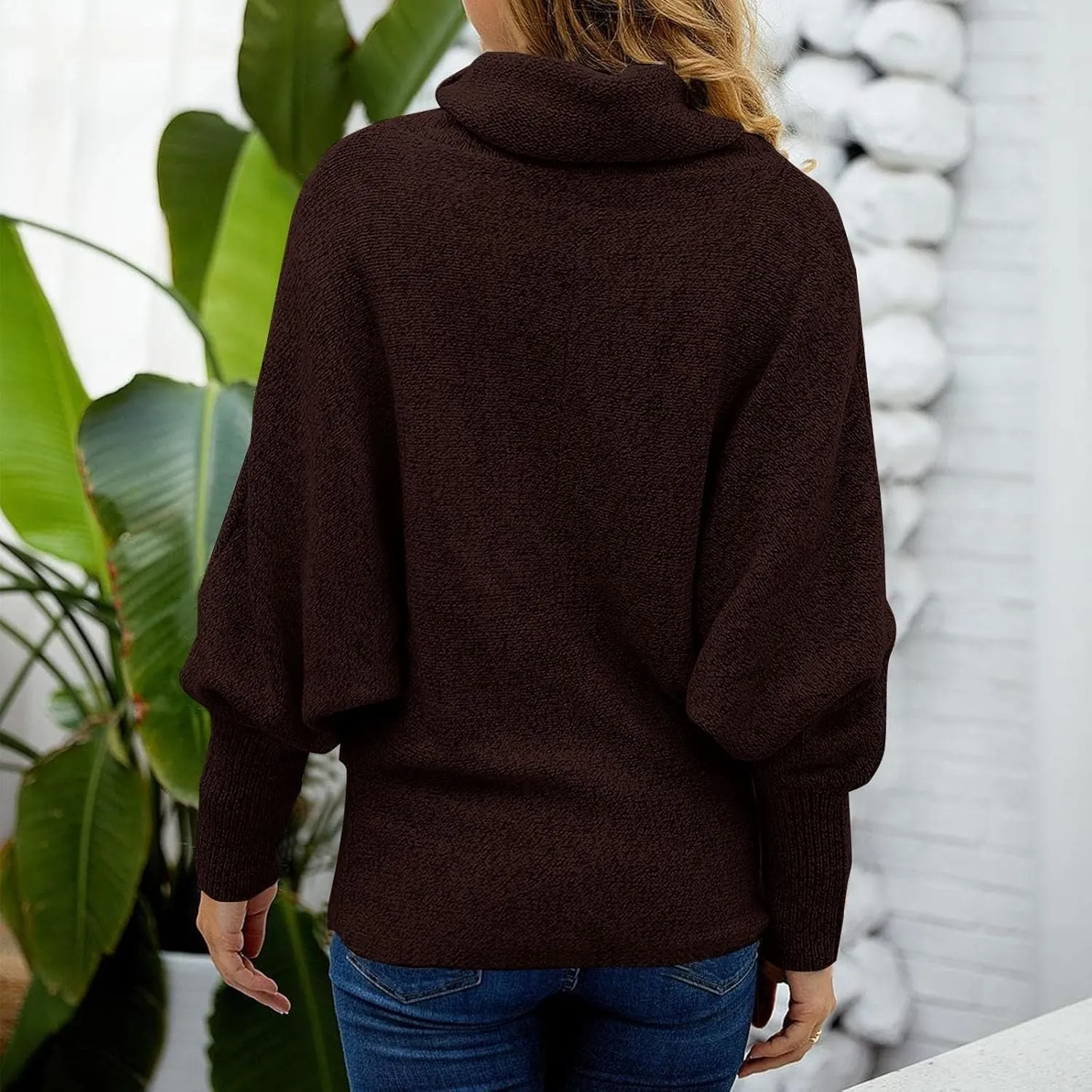 Womens Fall Winter Turtleneck Sweaters Plus Size Long Sleeve Pile Collar Solid Casual Knitwear Jumpers Pullover Tops