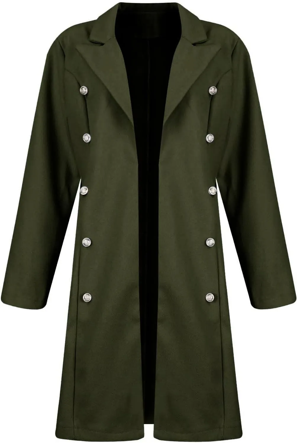Womens Fall Winter Wool Coat Notch Lapel Double-Breasted Long Trench Coat Casual Peacoat