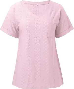 Womens Fashion Casual Tank Top V Neck T Shirts Summer Lace Sleeve Casual Loose T Plus Size Extra Long Tops for