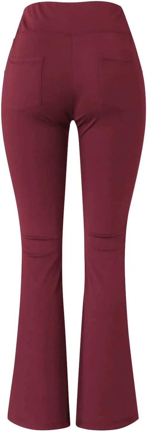 Women's Flare Leggings, Trendy Crossover Yoga Pants, High Waist Casual Workout Bell Bottom Leggings with Pockets
