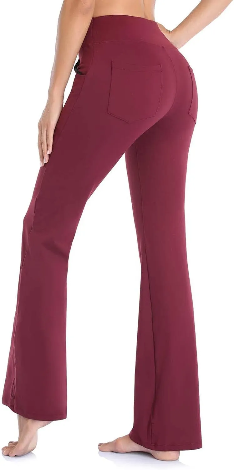 Women's Flare Leggings, Trendy Crossover Yoga Pants, High Waist Casual Workout Bell Bottom Leggings with Pockets