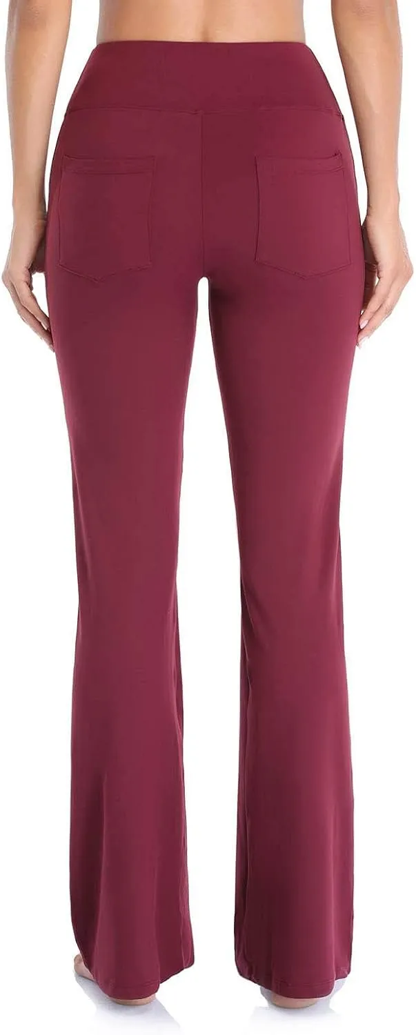 Women's Flare Leggings, Trendy Crossover Yoga Pants, High Waist Casual Workout Bell Bottom Leggings with Pockets
