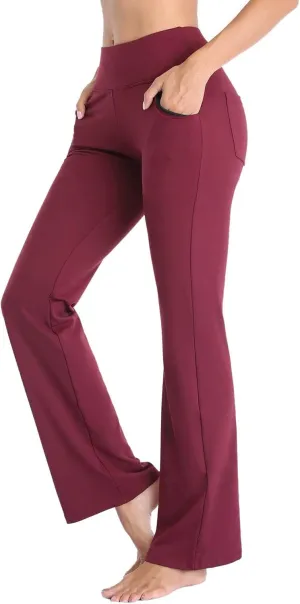 Women's Flare Leggings, Trendy Crossover Yoga Pants, High Waist Casual Workout Bell Bottom Leggings with Pockets