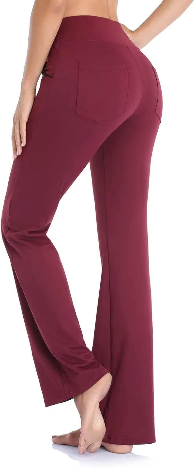 Women's Flare Leggings, Trendy Crossover Yoga Pants, High Waist Casual Workout Bell Bottom Leggings with Pockets
