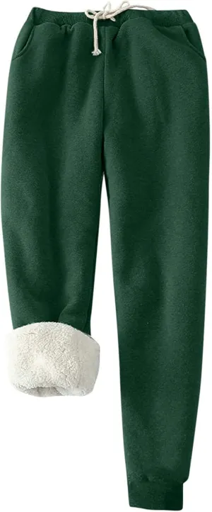 Womens Fleece Sweatpants Sherpa Lined Winter Warm Athletic Jogger Pants Plush Cozy Thermal Leggings with Pockets