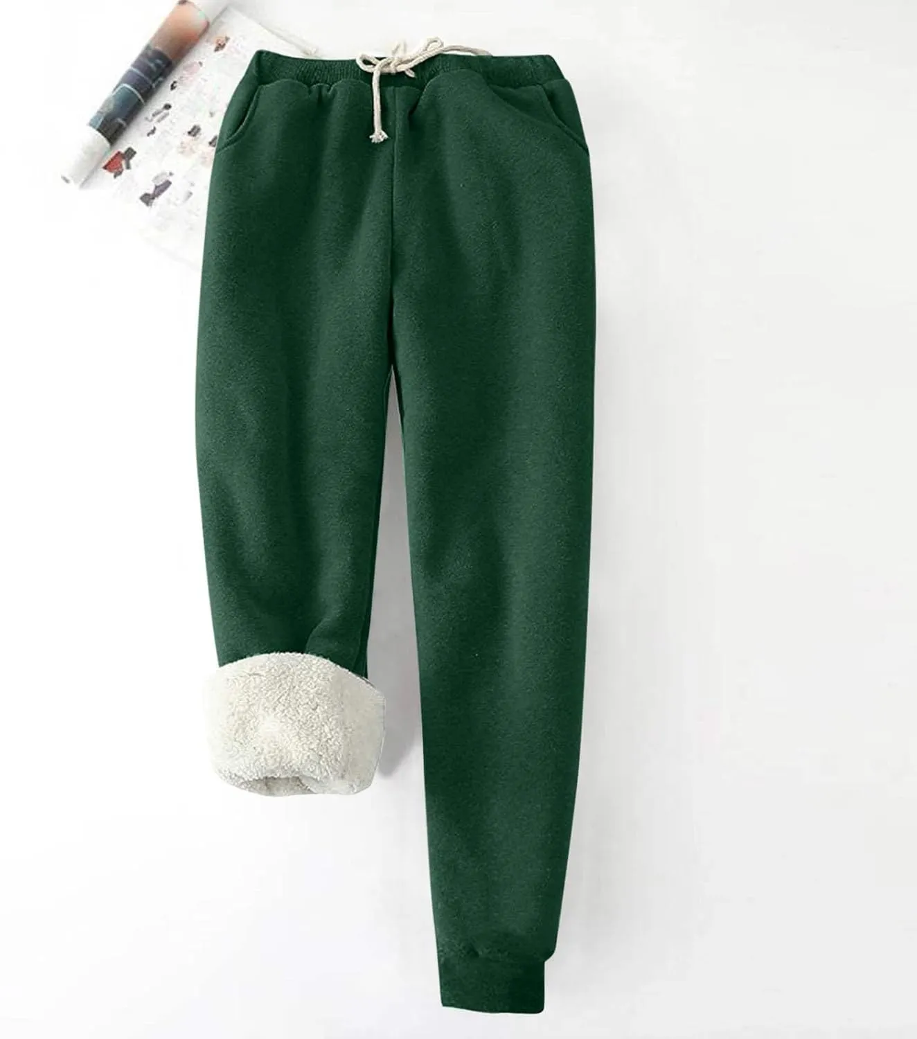 Womens Fleece Sweatpants Sherpa Lined Winter Warm Athletic Jogger Pants Plush Cozy Thermal Leggings with Pockets