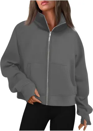 Women's Full Zip Up Sweatshirt Jackets Oversized Fleece Long Sleeve Tops With Pockets Thumb Hole Fall Outfits Clothes