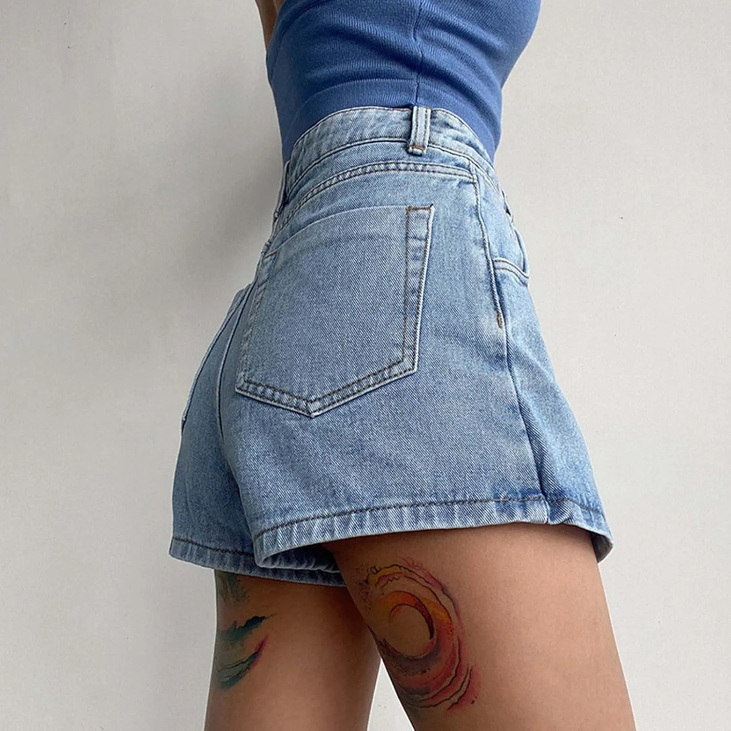 Women's High Waisted Denim Skort Wrap Button Front Asymmetrical Hem Skirt Shorts Casual Trendy A Line Jean Shorts