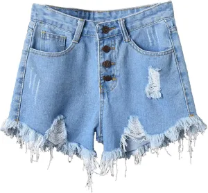 Womens High Waisted Jean Shorts Button Up Ripped Frayed Hem Jorts Shorts with Pockets Summer Dance Sexy Hot Y2K Short