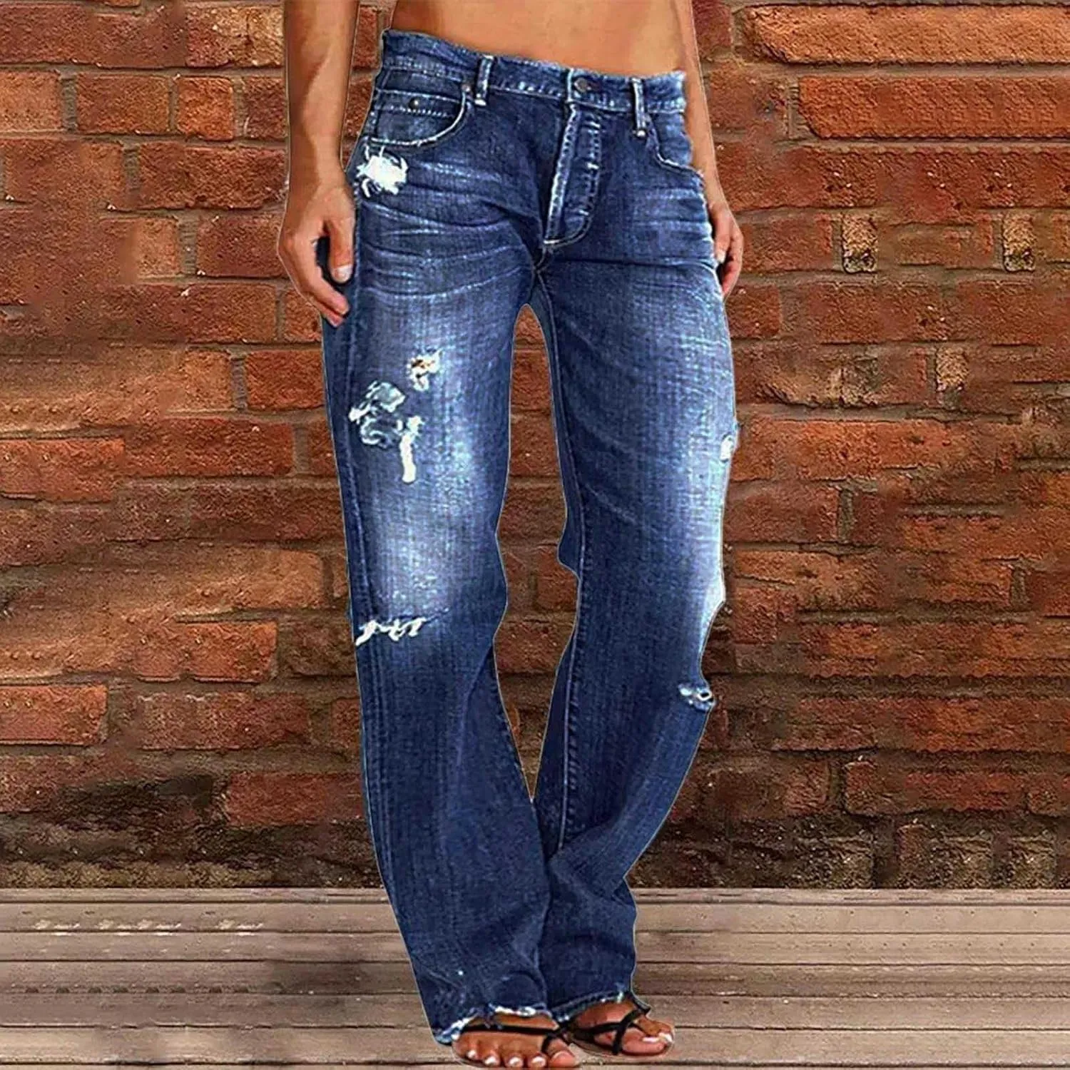 Women's High Waisted Jeans Boyfriend Straight Leg Casual Denim Pants Jeans Stretchy Leg Baggy Trendy Trousers