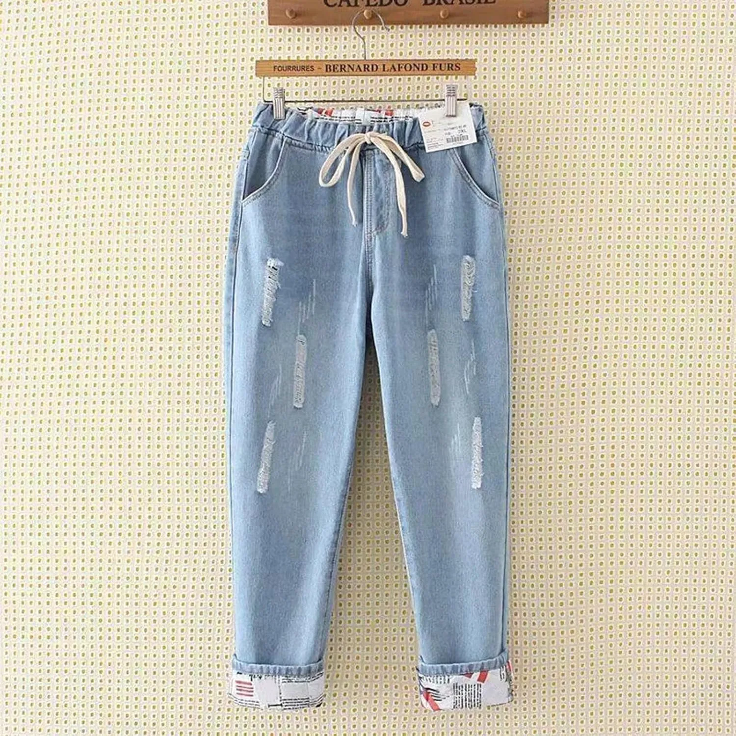 Women's High Waisted Jeans Strechy Raw Hem Straight Leg Denim Pants Elastic Waist Bottom Baggy Y2K Pants