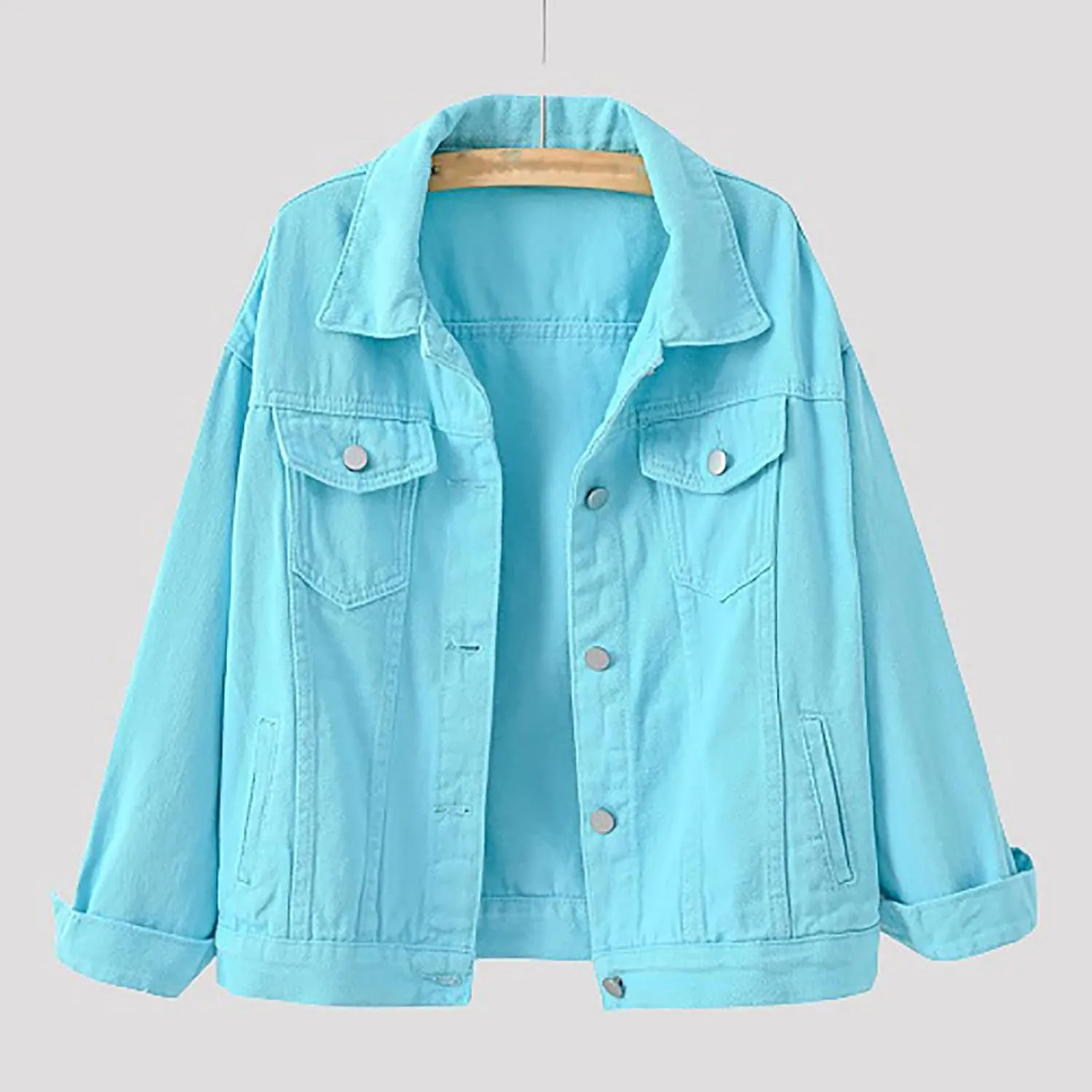 Womens Hooded Denim Jacket Layered Drawstring Casual Hoodie Long Sleeve Jean Jacket Vintage Stretch Cropped Jackets