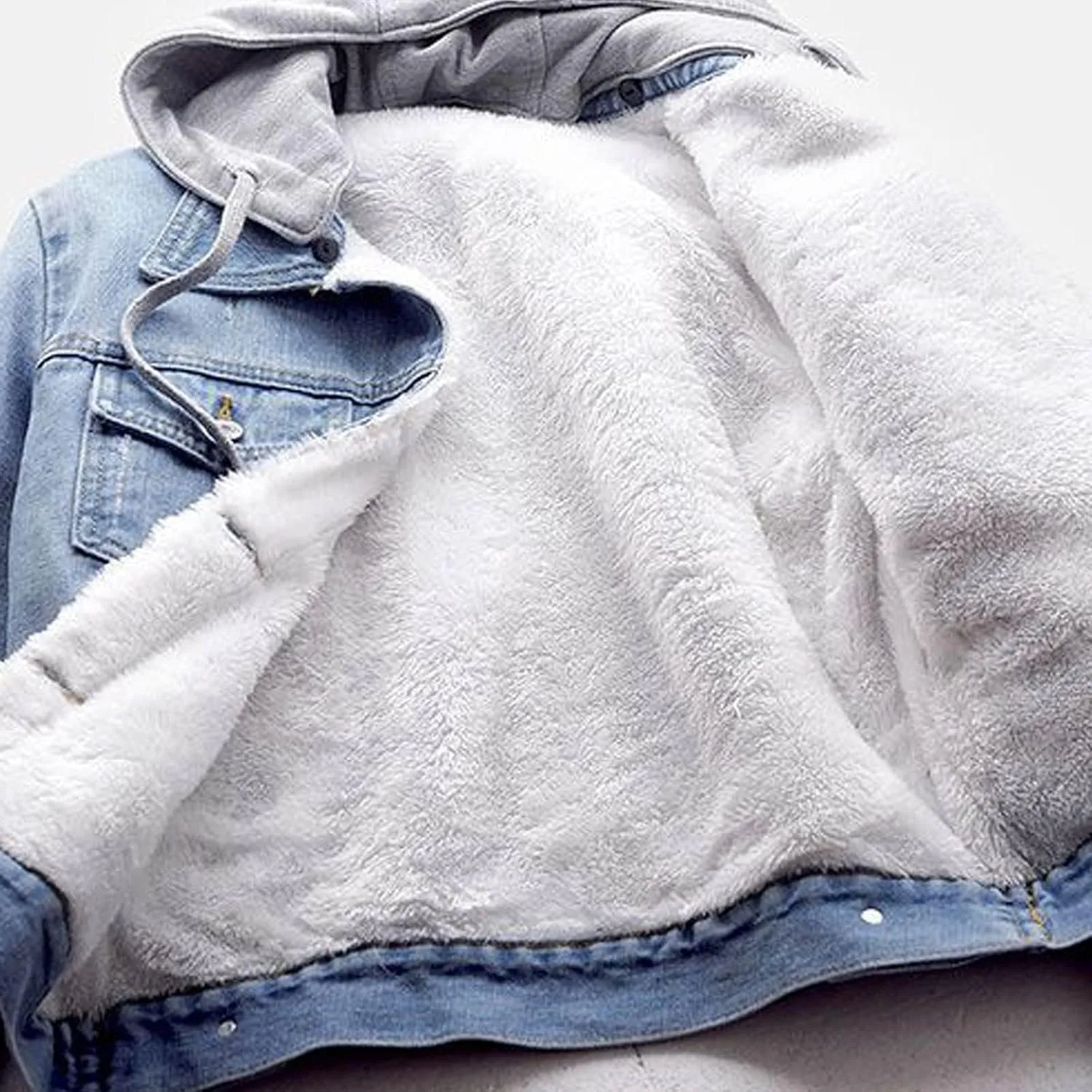 Womens Hooded Denim Jacket Layered Drawstring Casual Hoodie Long Sleeve Jean Jacket Vintage Stretch Cropped Jackets
