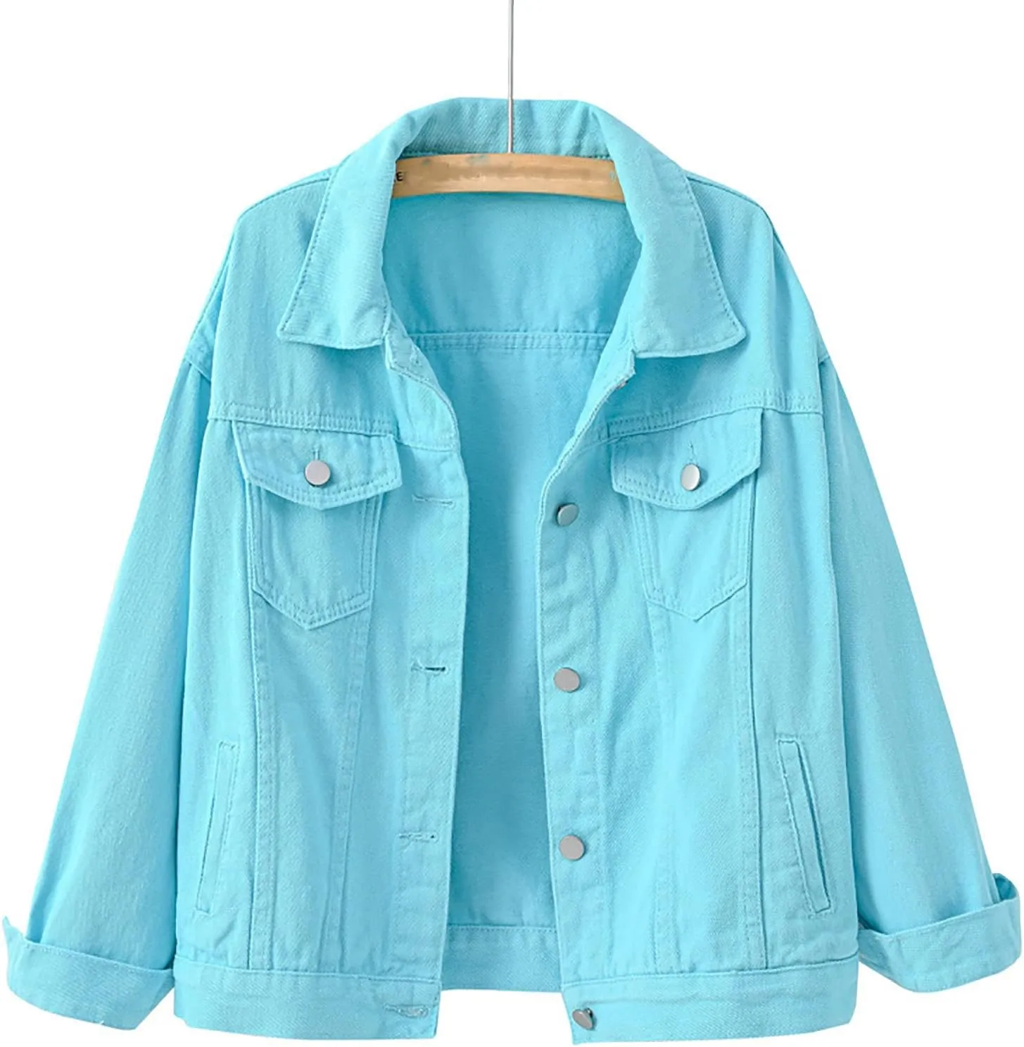 Womens Hooded Denim Jacket Layered Drawstring Casual Hoodie Long Sleeve Jean Jacket Vintage Stretch Cropped Jackets