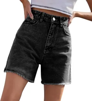 Womens Jean Shorts Distressed High Waisted Raw Hem Casual Denim Shorts Summer Fashion Stretchy Bottoms with Pockets