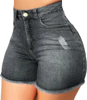 Womens Jean Shorts High Waisted Stretchy Denim Shorts Sexy Summer Hot Pants with Pockets Tummy Control Jean Shorts