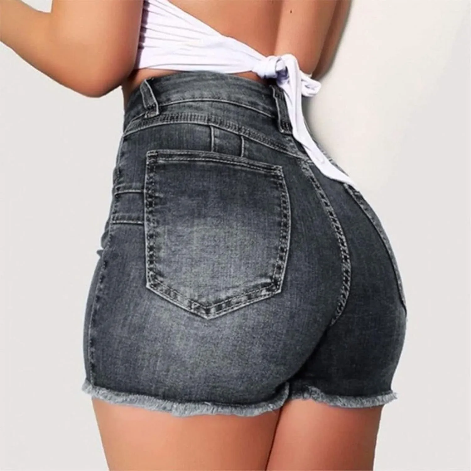 Womens Jean Shorts High Waisted Stretchy Denim Shorts Sexy Summer Hot Pants with Pockets Tummy Control Jean Shorts