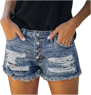 Womens Jean Shorts High Waisted Stretchy Summer Denim Shorts Ripped Frayed Raw Hem Casual Jeans Short with Pockets 2025