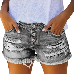 Womens Jean Shorts Summer High Waisted Stretchy Denim Shorts Ripped Frayed Raw Hem Casual Jeans Short with Pockets 2025