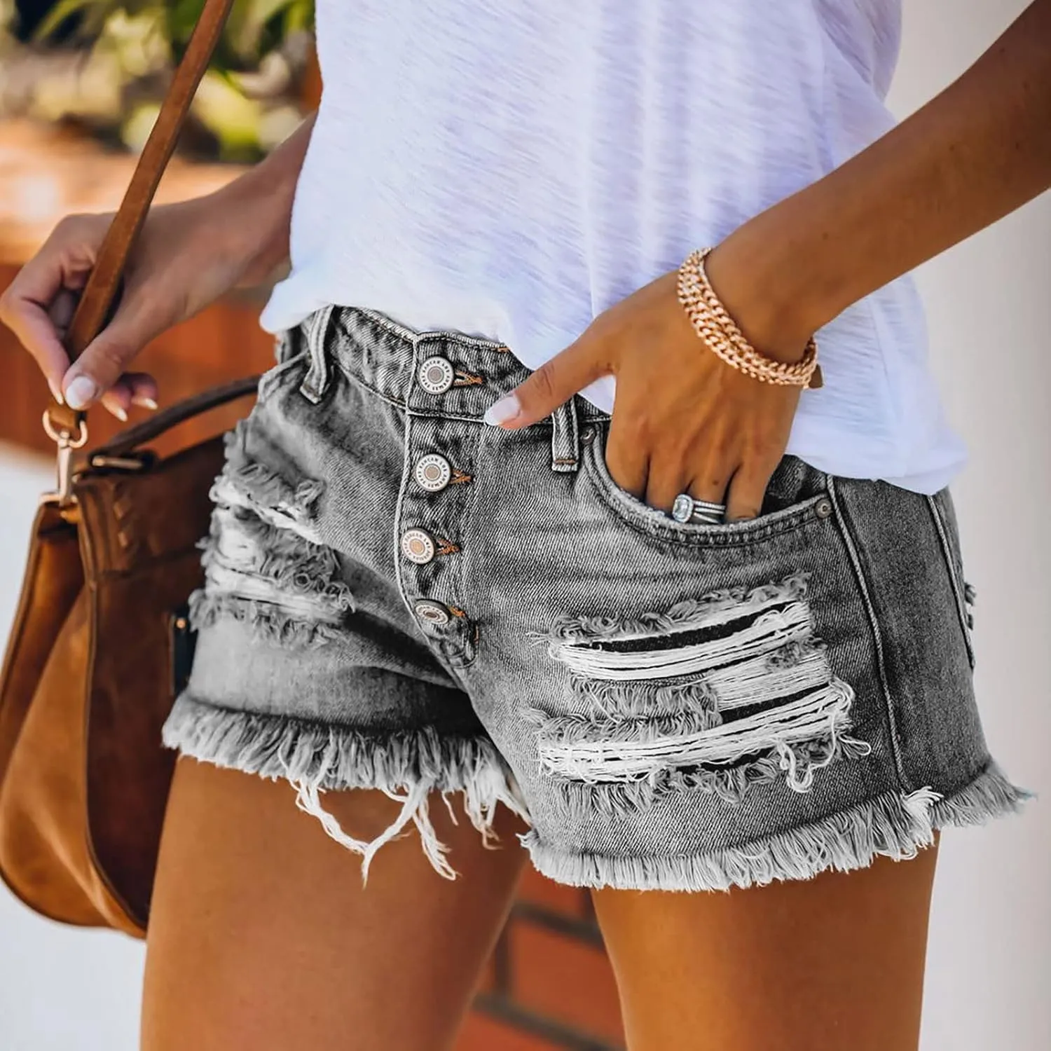 Womens Jean Shorts Summer High Waisted Stretchy Denim Shorts Ripped Frayed Raw Hem Casual Jeans Short with Pockets 2025