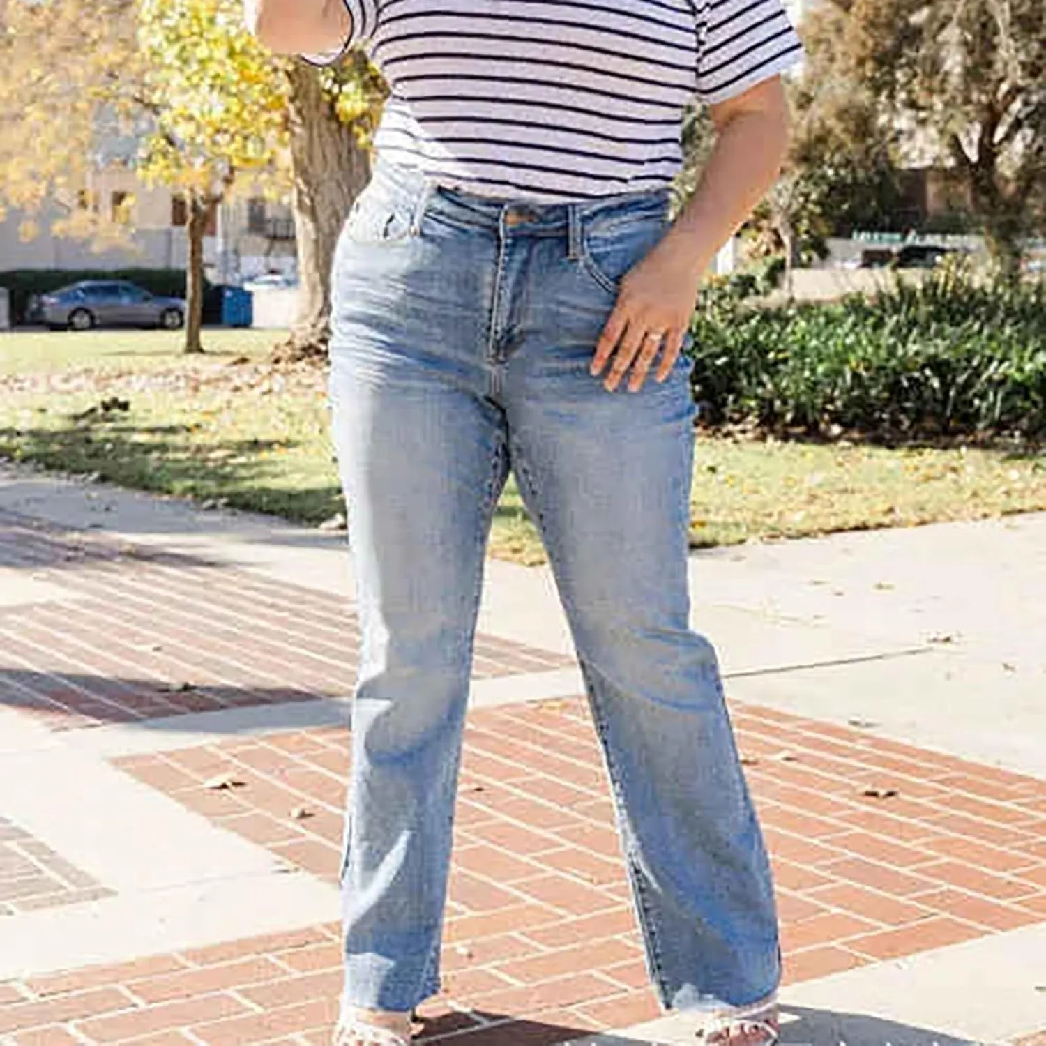 Womens Jeans Stretchy Stadeke Classic Waisted Flare Pants Juniors Pulll on Stretch Trousers for Women