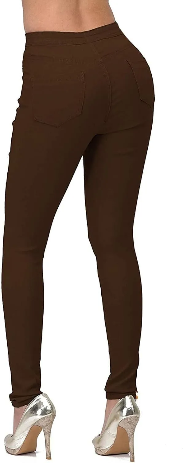 Women's Jeggings with Pockets, Skinny Fit Denim Look, High Waisted Stretchy Pull On Pants, Full-Length & Capri