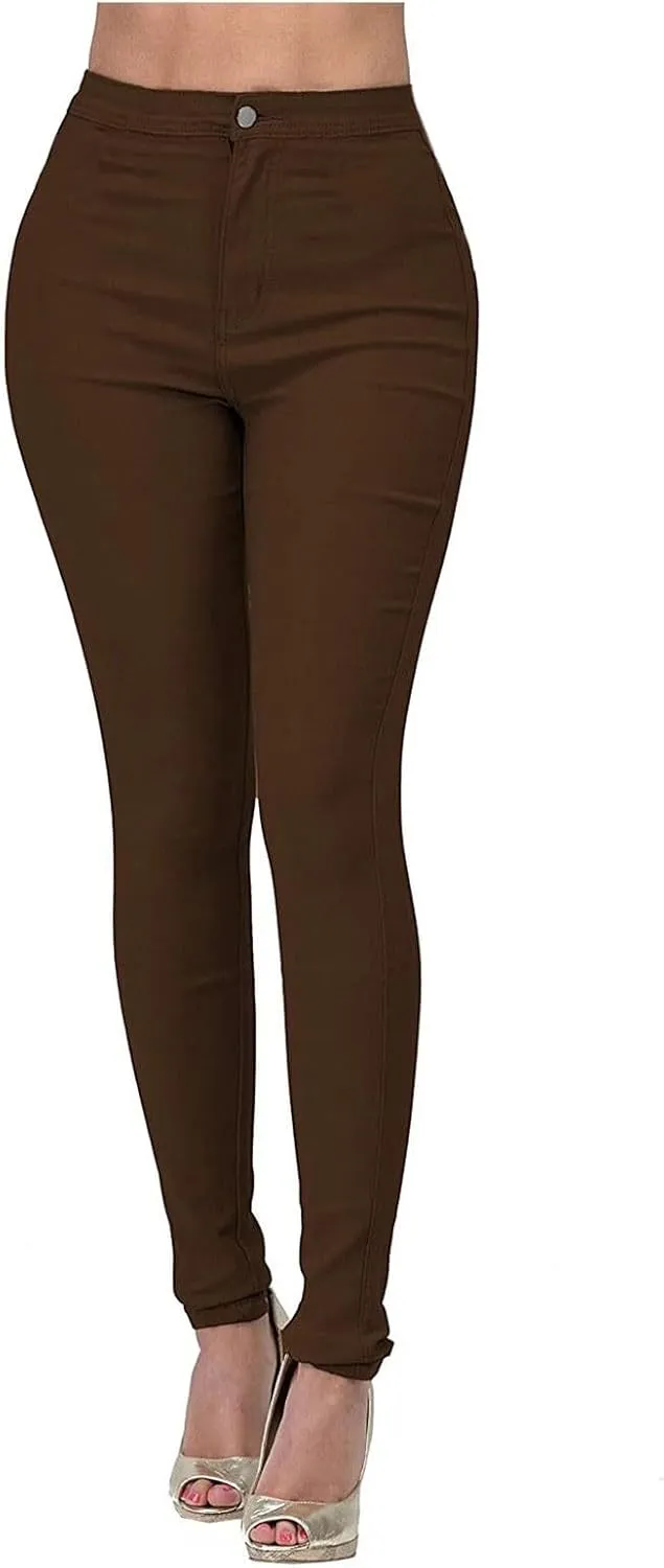 Women's Jeggings with Pockets, Skinny Fit Denim Look, High Waisted Stretchy Pull On Pants, Full-Length & Capri