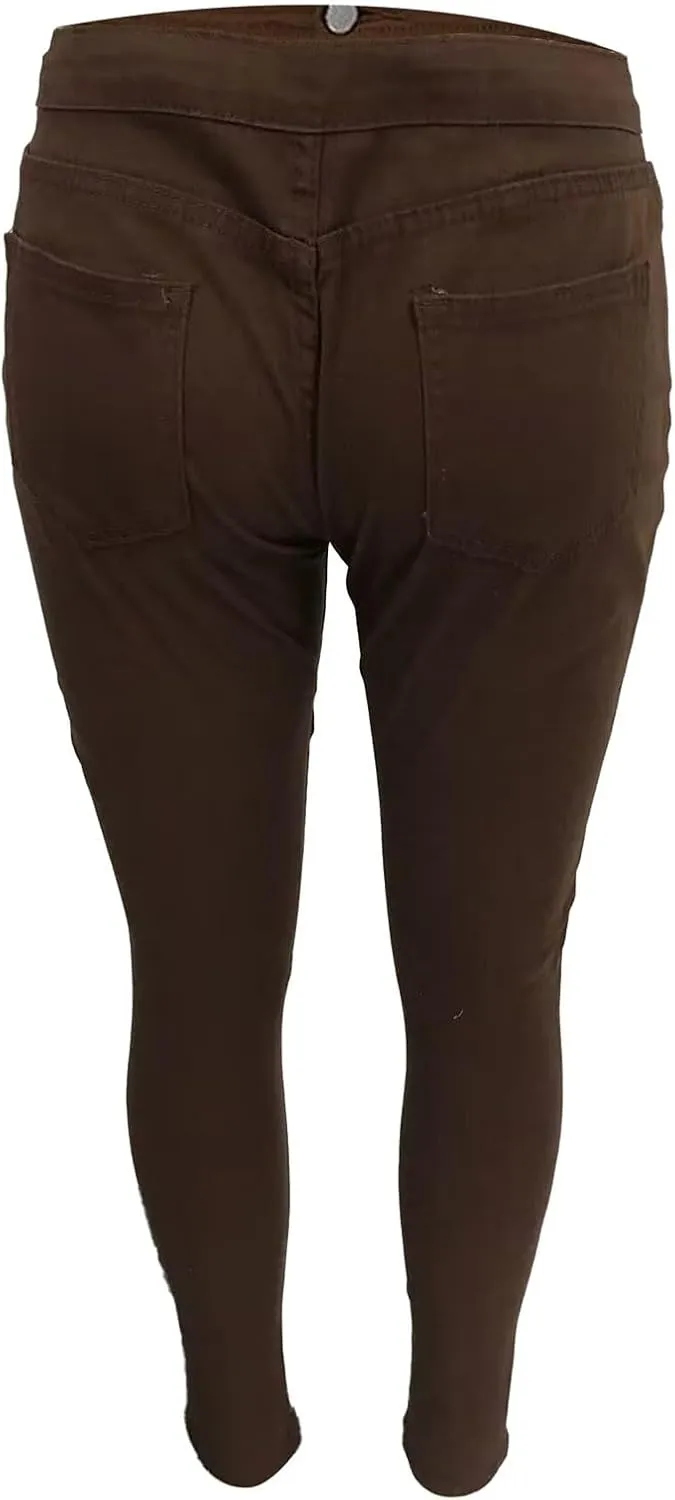 Women's Jeggings with Pockets, Skinny Fit Denim Look, High Waisted Stretchy Pull On Pants, Full-Length & Capri