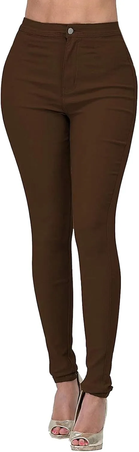 Women's Jeggings with Pockets, Skinny Fit Denim Look, High Waisted Stretchy Pull On Pants, Full-Length & Capri