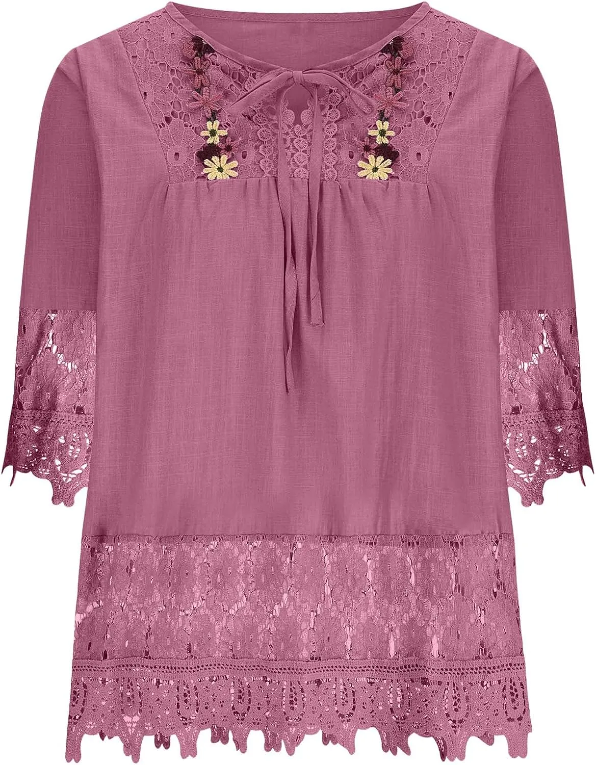 Womens Linen Shirts V-Neck Buttons Blouse Bohemian Boho Lightweight Tee Tops Short Sleeve Loose Fit T-Shirt