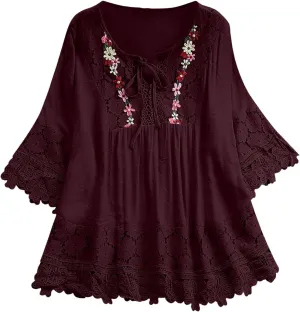 Womens Linen Shirts V-Neck Buttons Blouse Bohemian Boho Lightweight Tee Tops Short Sleeve Loose Fit T-Shirt