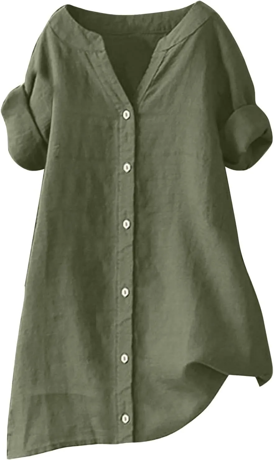 Womens Linen Shirts V-Neck Buttons Blouse Bohemian Boho Lightweight Tee Tops Short Sleeve Loose Fit T-Shirt